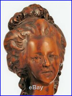 Ancien Reine de France Marie Antoinette Sculpté à la Main Bois Buste Sculpture