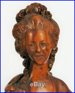 Ancien Reine de France Marie Antoinette Sculpté à la Main Bois Buste Sculpture