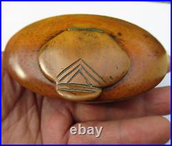 Ancien Tabatiere Buis Bois Sculpte Bretagne Art Populaire Box Snuff