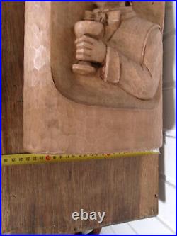 Ancien Tableau sculpté relief bois Alsacien au verre Artisanat signé BL 2Kg1
