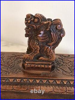Ancien Tampon Presse Buvard Asiatique Chien De Fô Bois Sculpté Dragon