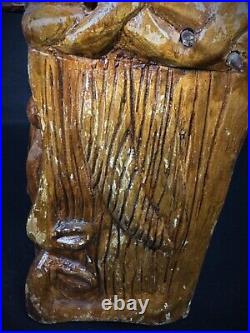 Ancien XXème visage du Christ en bois sculpté avec couronne d'épines