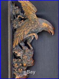 Ancien aigle forêt noire bois sculpté 40cm eagle black forest wooden carved XIX
