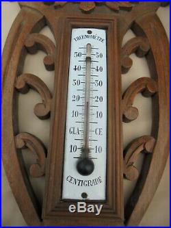 Ancien baromètre thermomètre bois sculpté de Radiguet & Massiot Paris DN 1784