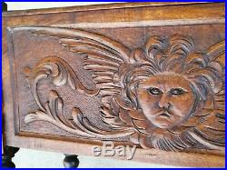 Ancien berceau bois sculpte angelot fleurs art populaire