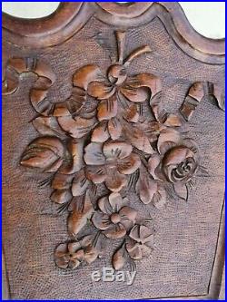 Ancien berceau bois sculpte angelot fleurs art populaire