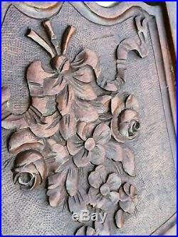Ancien berceau bois sculpte angelot fleurs art populaire