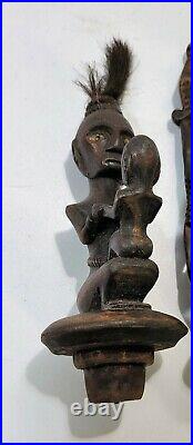 Ancien bouchon en bois sculpté de personnages Calebasse