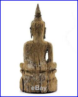 Ancien bouddha en bois sculpté prend la terre à témoin Bois Thaïlande