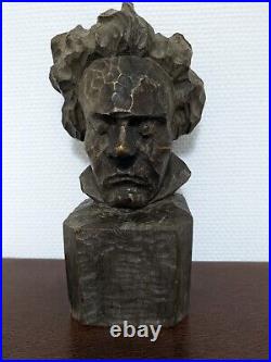 Ancien buste en bois sculpté de Beethoven musique classique