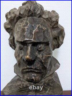 Ancien buste en bois sculpté de Beethoven musique classique