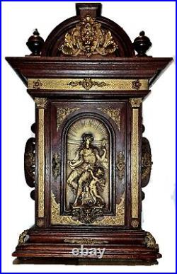 Ancien cabinet chêne et bronze sculpté carved wood antique 19ÈME Napoléon