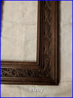 Ancien cadre gothique bois sculpté feuillure 46 cm x 26 cm old frame gravure