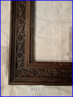 Ancien cadre gothique bois sculpté feuillure 46 cm x 26 cm old frame gravure