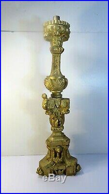 Ancien chandelier pique-cierge en bois doré sculpté XVIII siècle