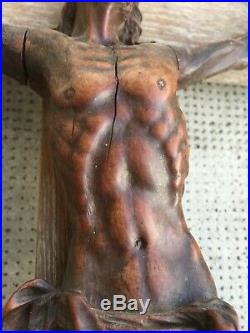 Ancien christ en bois sculpté  buis crucifix cross wood carved jesus antique