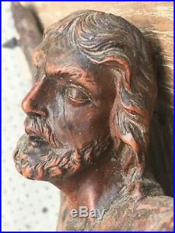 Ancien christ en bois sculpté  buis crucifix cross wood carved jesus antique