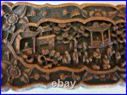 Ancien coffret en bois de Santal sculpté Chine Canton XIXème personnages boite