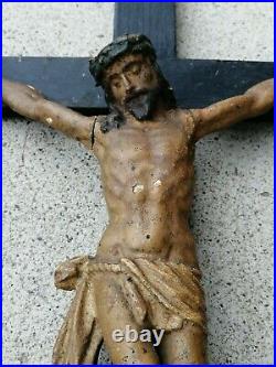 Ancien crucifix bois sculpté antique cross carved wood
