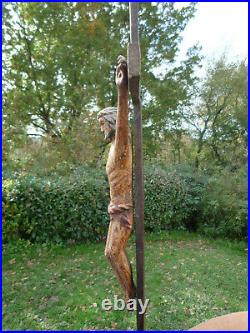 Ancien crucifix bois sculpté haute époquesculpture statue religieuse