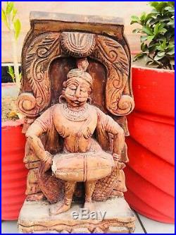 Ancien en Bois Sculpté Sud Inde Tamil Nadu Dieu Hindou Chariot Figurine Panneau