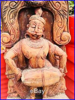 Ancien en Bois Sculpté Sud Inde Tamil Nadu Dieu Hindou Chariot Figurine Panneau