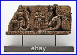 Ancien en Bois Très Fin Dieu Krishna Sculpture Panneau Plaque Original Sculpté