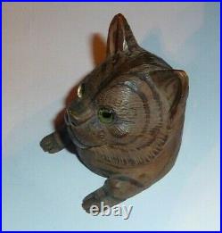 Ancien encrier sculpté bois chat cat yeux en verres foret noire Schwarzwald old
