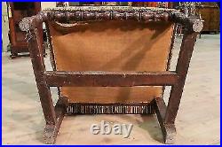 Ancien fauteuil sculpté en bois noyer chaise séance meuble tissu floral 800 XIX
