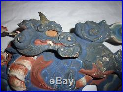Ancien fronton bois sculpté polychrome Indochine Chine dragon chimère XIXe