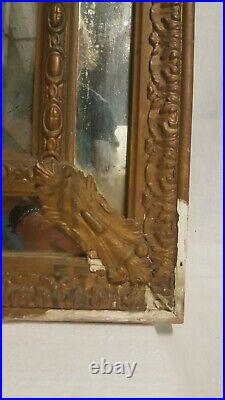 Ancien grand miroir parclose en stuc doré sculpté 19ème Glace Biseauté 143x85cm