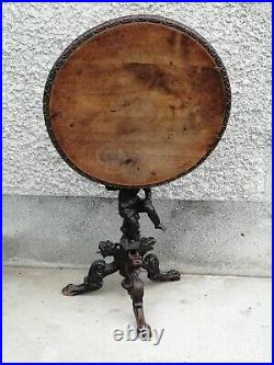 Ancien guéridon PUTTI bois sculpté 18 ème Table d'appoint carved wood