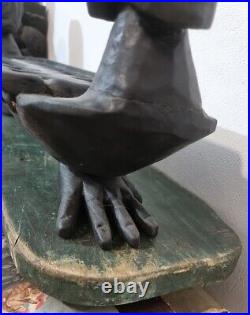 Ancien jeu Mancala grand Awale Antique Inde, orient bois sculpté buste femme
