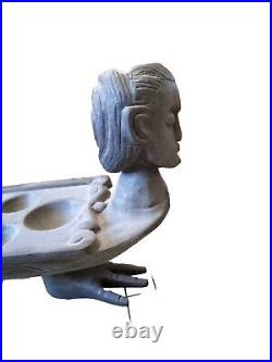 Ancien jeu Mancala grand Awale Antique Inde, orient bois sculpté buste femme