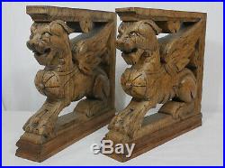 Ancien lion griffon bois sculpté wood corbel salavage french antique