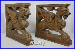 Ancien lion griffon bois sculpté wood corbel salavage french antique