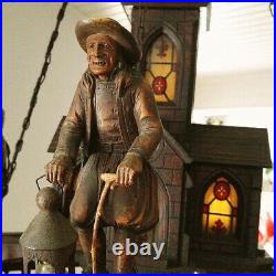 Ancien lustre breton personnages bois sculpté, église, vitraux, six feux
