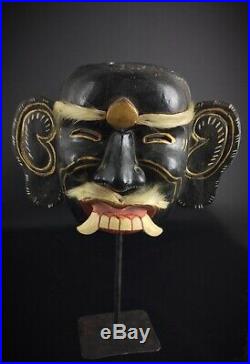 Ancien masque Topeng théâtre, sculpté sur bois et poils chèvre Ravana Indonésie
