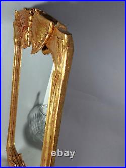 Ancien miroir Art nouveau bois sculpté doré feuille or décor papillons 84x55 cm