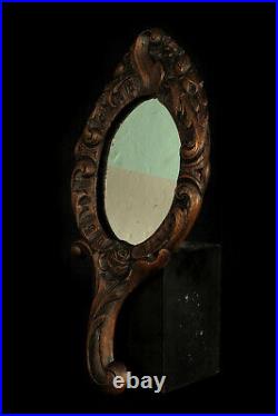 Ancien miroir à main, art populaire vers 1900 / Chene sculpté sculpture bois