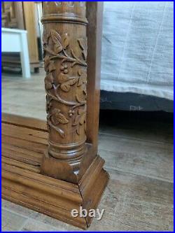 Ancien miroir de table glace mercure bois massif sculpté hêtre colonne balustre