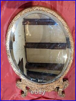 Ancien miroir de table sur trépied en bois et stuc début XXe cadre sculpté déco
