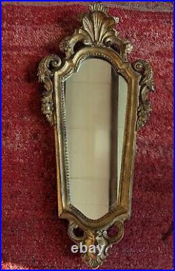 Ancien miroir doré L XV Italien glace rocaille bois sculpté cadre doré déco