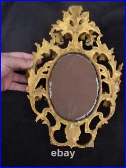 Ancien miroir glace en bois doré sculpté XVIII OU XIX miroir au mercure