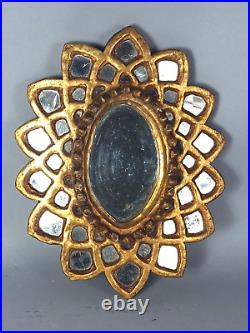 Ancien miroir soleil à parecloses bois sculpté doré feuille or Vintage 50s C023