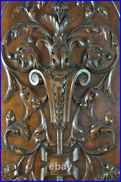 Ancien panneau 19ème bois sculpté de style Renaissance chimères fleurs de lys
