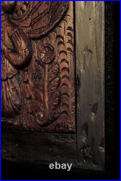 Ancien panneau, bas relief en bois sculpté XVIIIeme / Art populaire naif ange