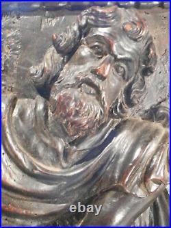 Ancien panneau bois sculpté Apôtre Paul Haute époque XVIIème