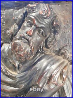 Ancien panneau bois sculpté Apôtre Paul Haute époque XVIIème