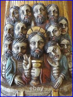 Ancien panneau de bois sculpté jésus et les apotres religion